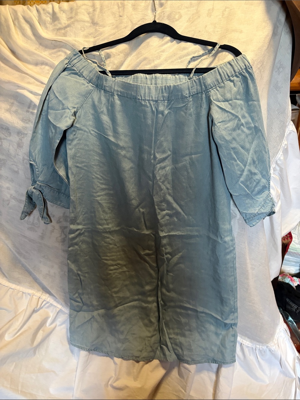 Ella Moss Light Blue Off-Shoulder Mini Dress 17”PTP 18”waist small